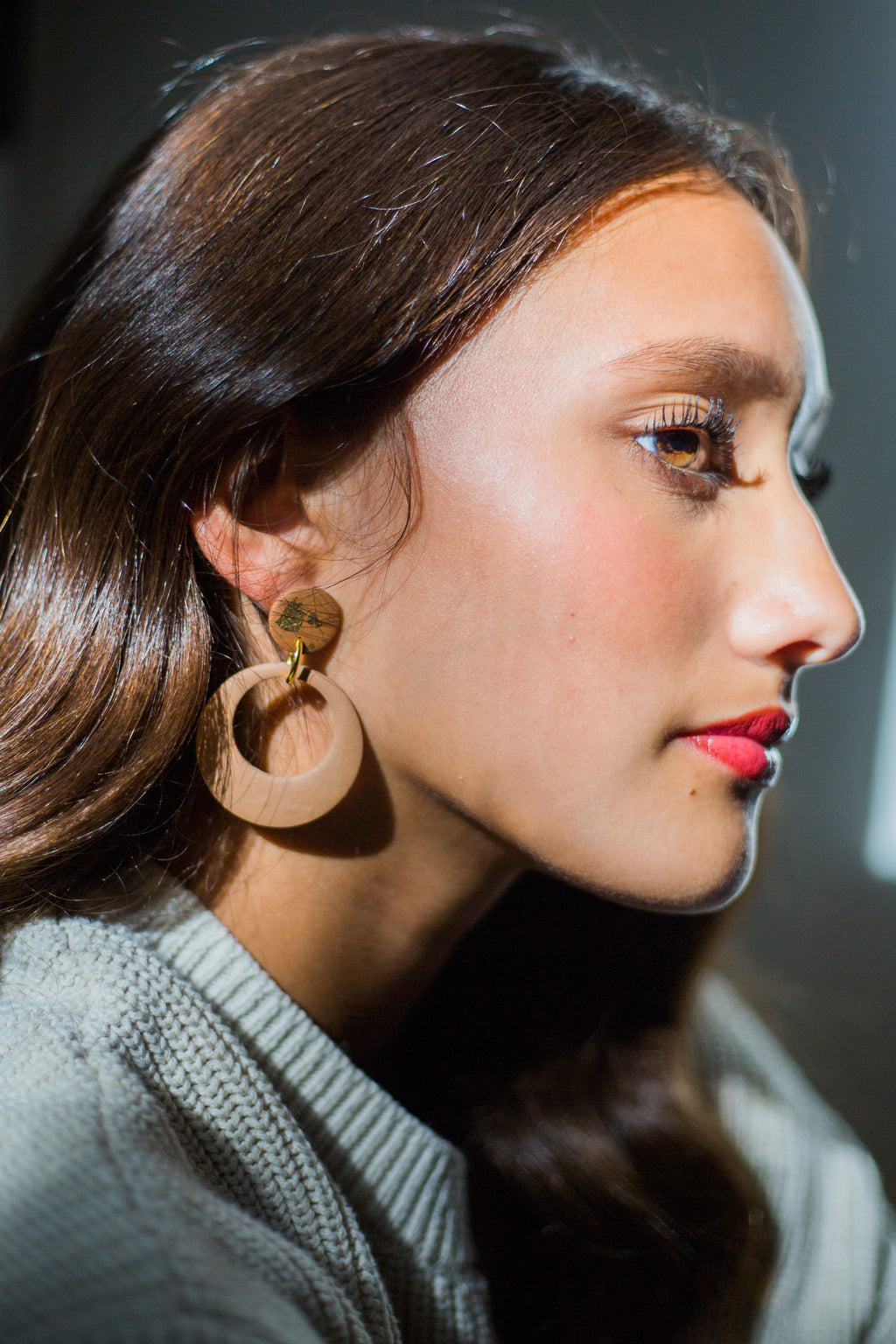 Selene Tan Earrings with Gold Fleck Post