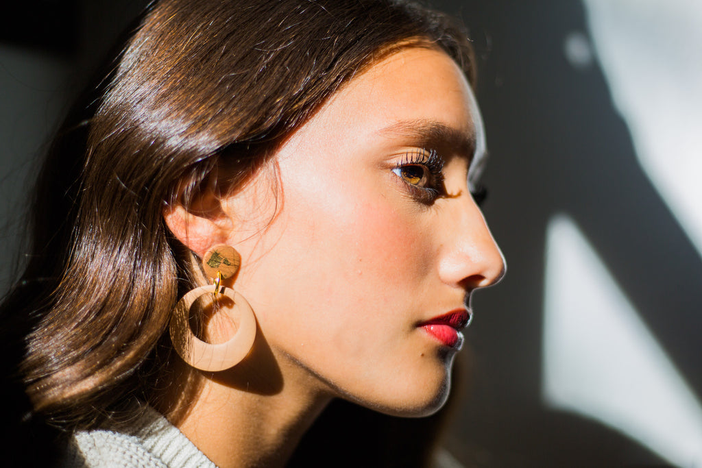 Selene Tan Earrings with Gold Fleck Post