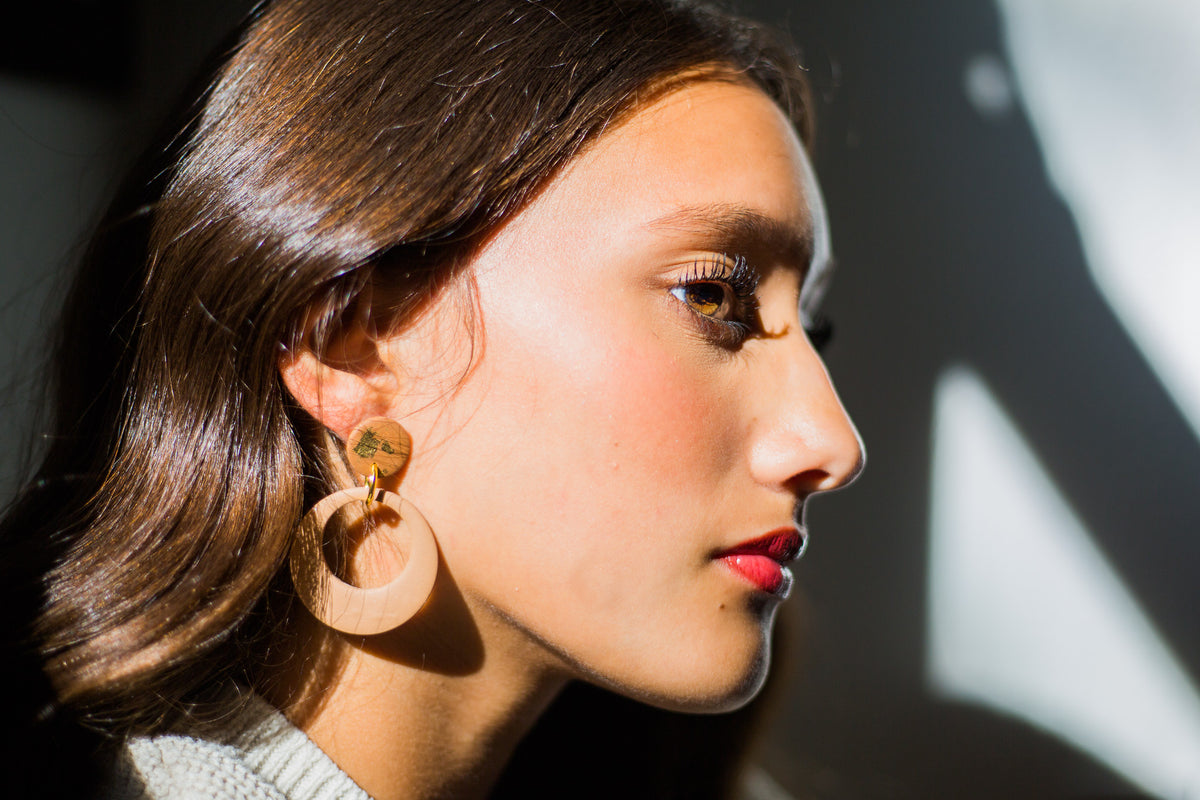 Selene Tan Earrings with Gold Fleck Post