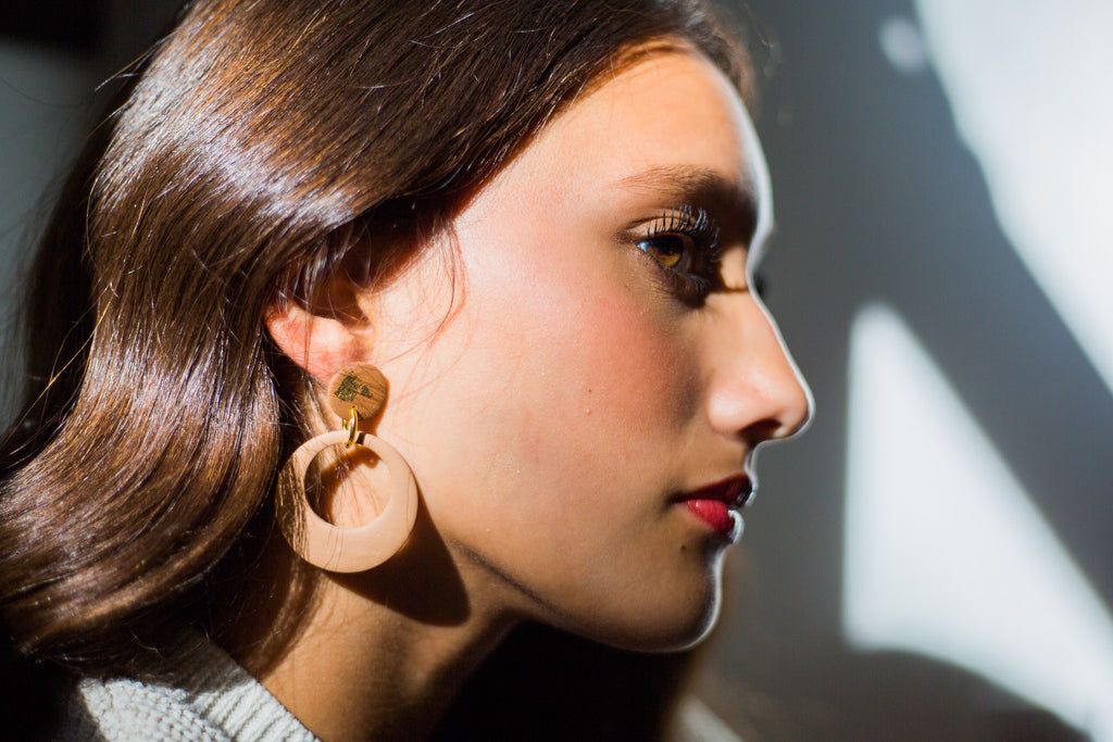 Selene Tan Earrings with Gold Fleck Post
