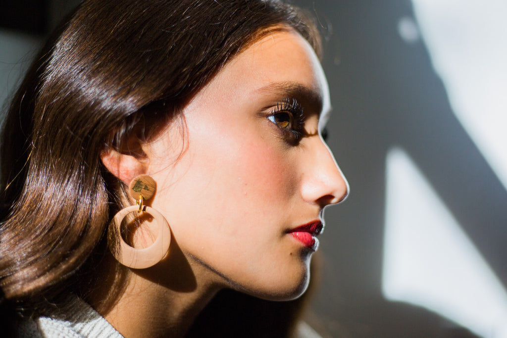 Selene Tan Earrings with Gold Fleck Post