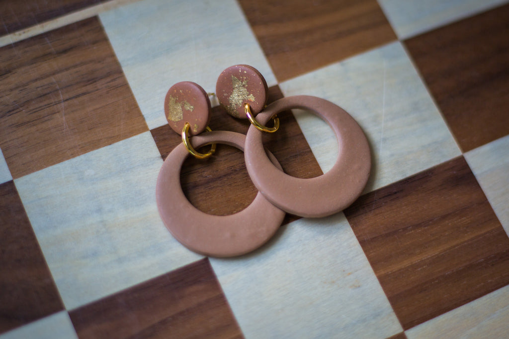 Selene Tan Earrings with Gold Fleck Post