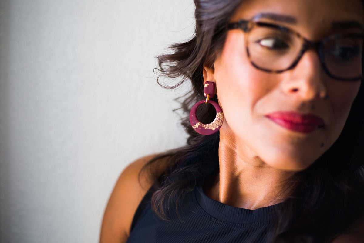 Selene Lion Maroon & Gold Flecks Rectangle Posts