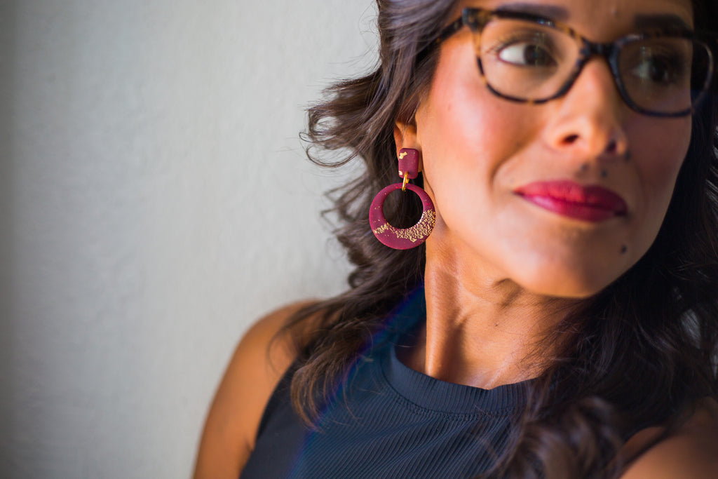 Selene Lion Maroon & Gold Flecks Rectangle Posts